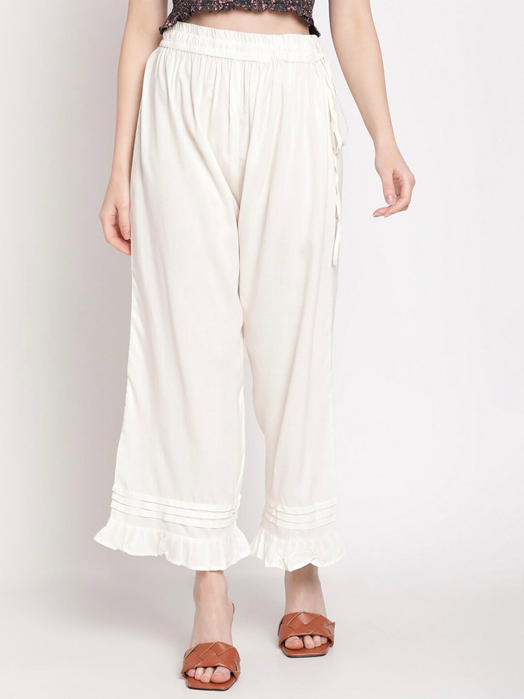 

BCZ Style Women Flared Elasticated Palazzos, White