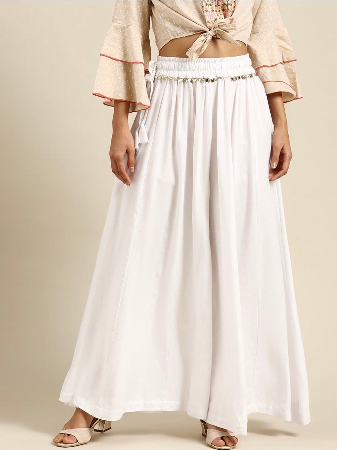 

BCZ Style Women Flared Ethnic Palazzos, White