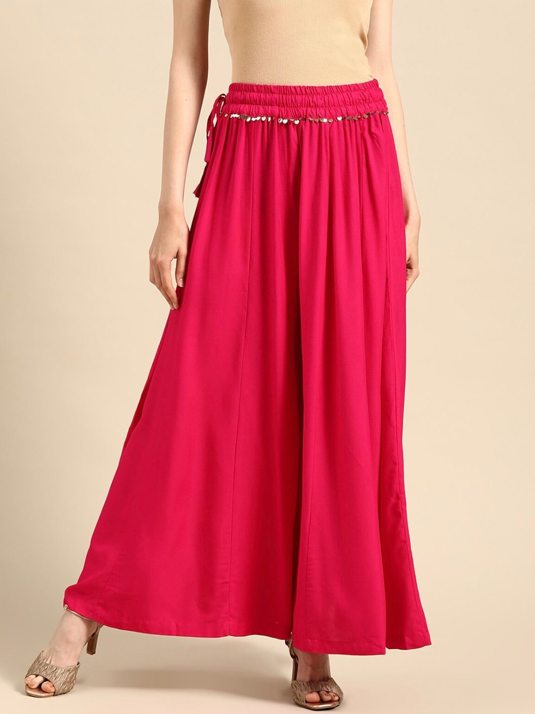 

BCZ Style Women Flared Ethnic Palazzos, Magenta