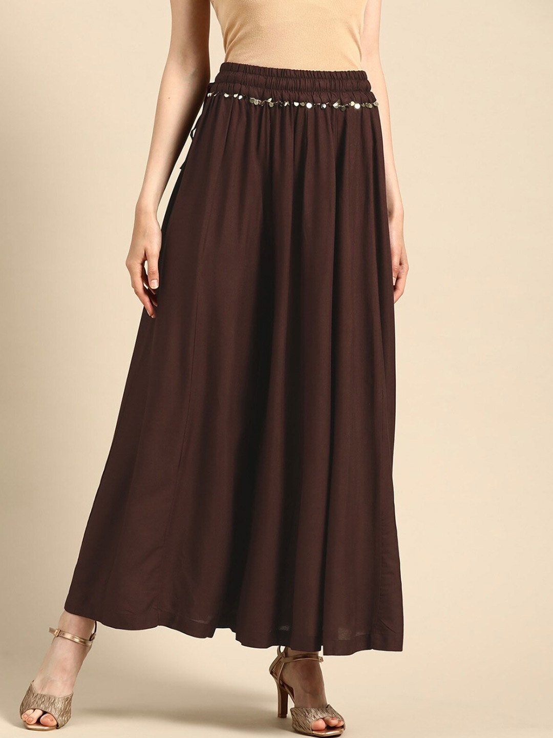 

BCZ Style Women Flared Palazzos, Brown