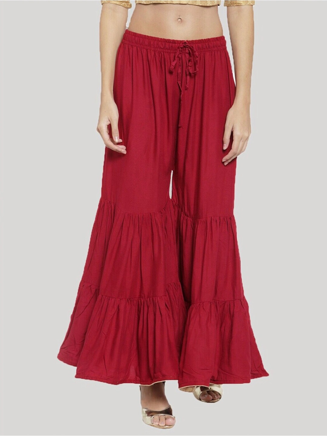 

BCZ Style Women Flared Elasticated Palazzos, Maroon