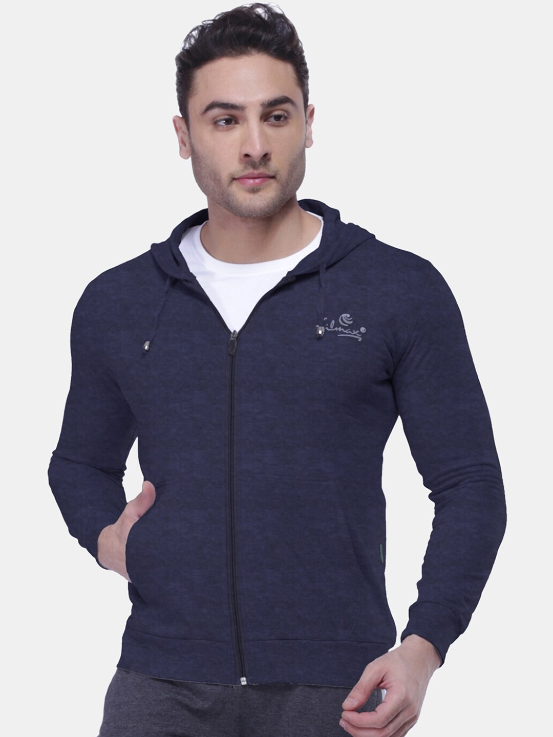 

FILMAX ORIGINALS Pure Cotton Long Sleeves Hooded Sporty Jacket, Blue