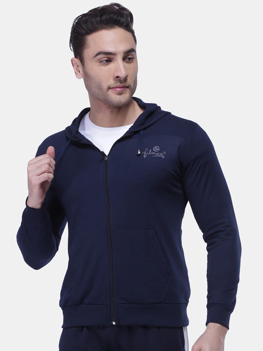 

FILMAX ORIGINALS Men Navy Blue Floral Longline Outdoor Sporty Jacket