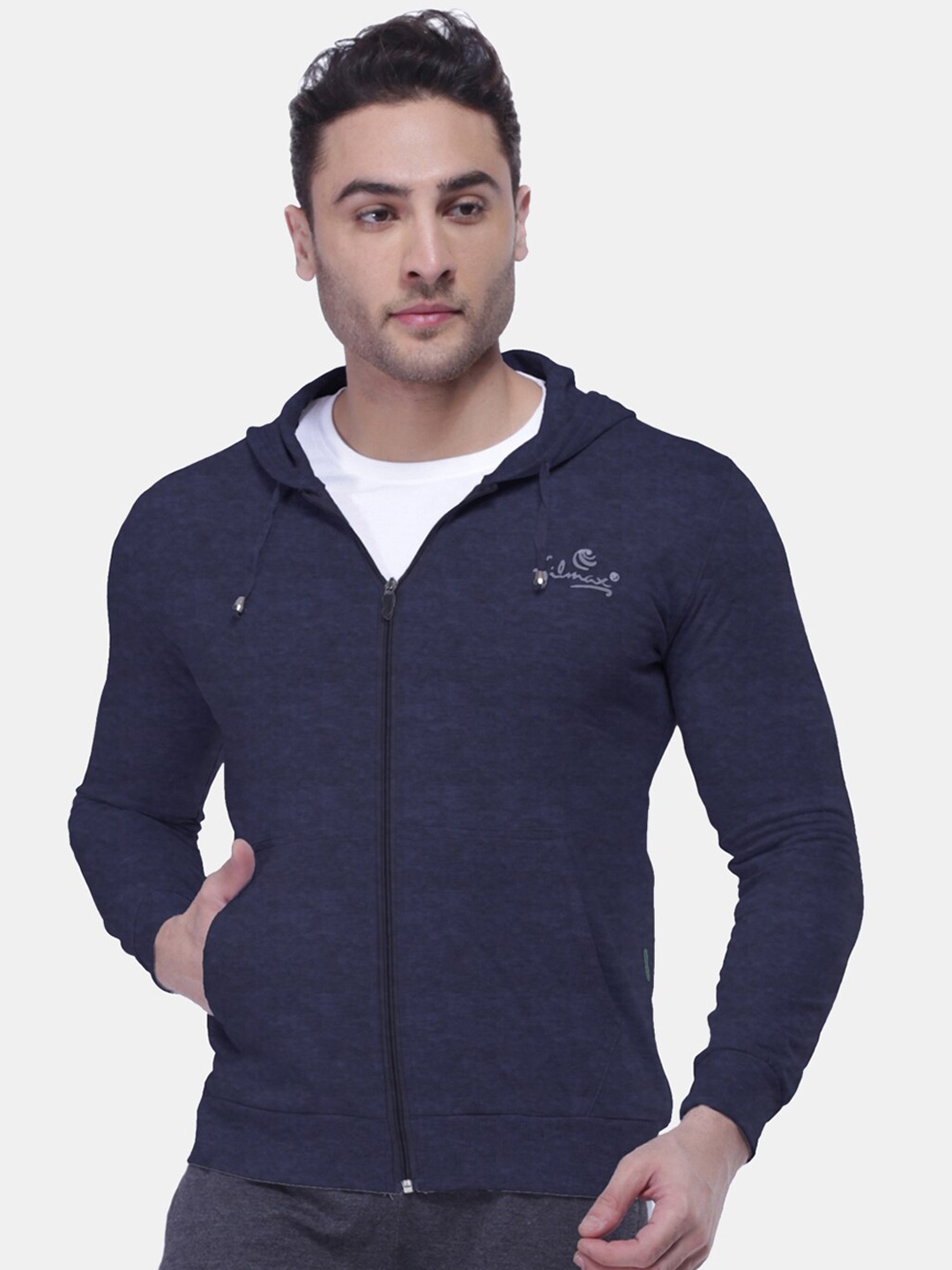 

FILMAX ORIGINALS Hooded Pure Cotton Bomber Jackets, Navy blue