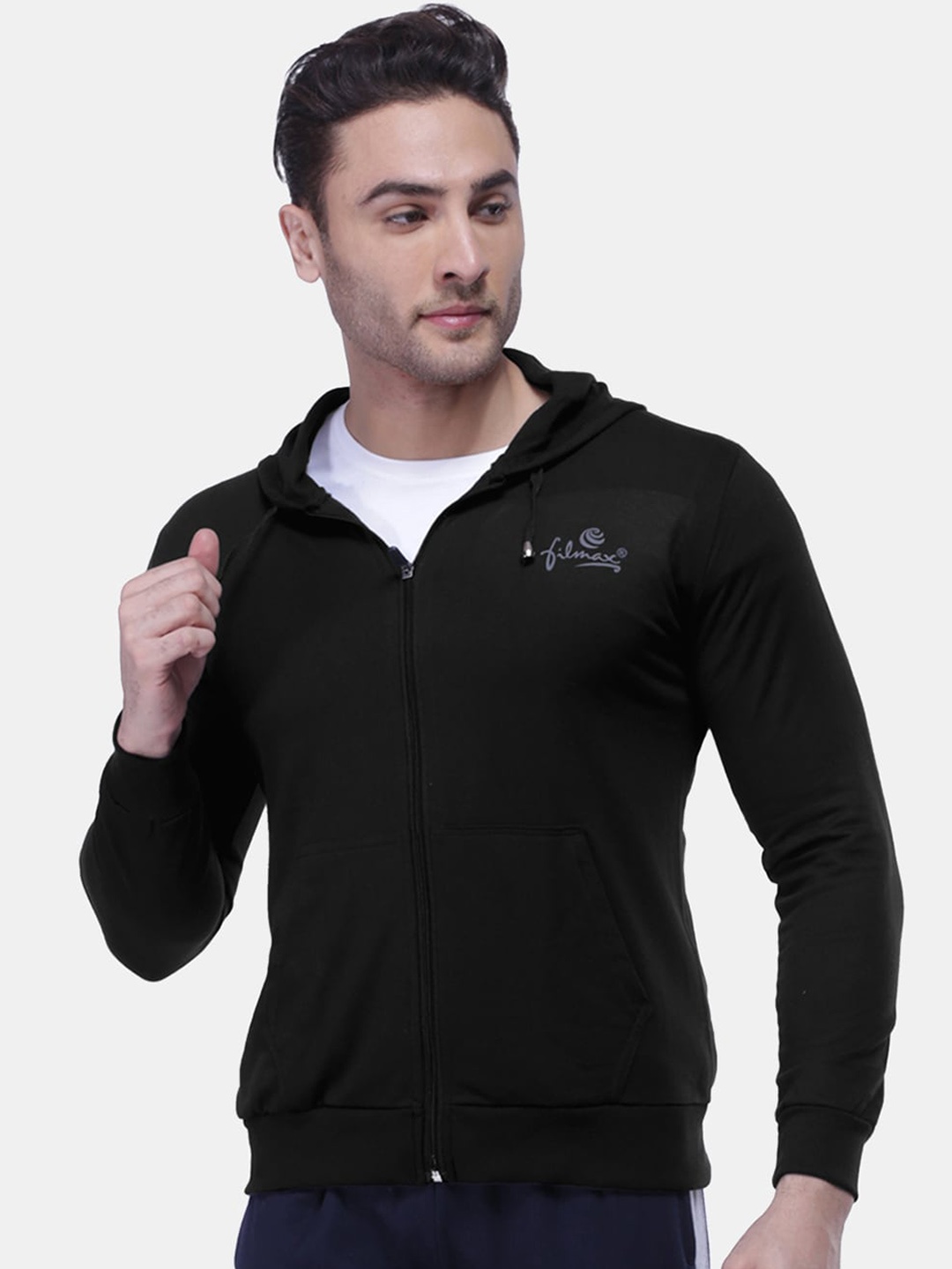 

FILMAX ORIGINALS Men Cotton Long Sleeves Hooded Bomber Jacket, Black