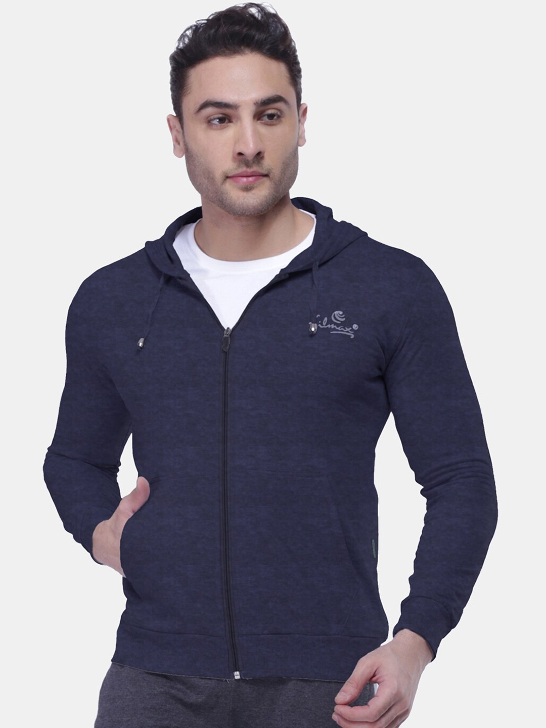 

FILMAX ORIGINALS Men Cotton Long Sleeves Hooded Bomber Jacket, Blue