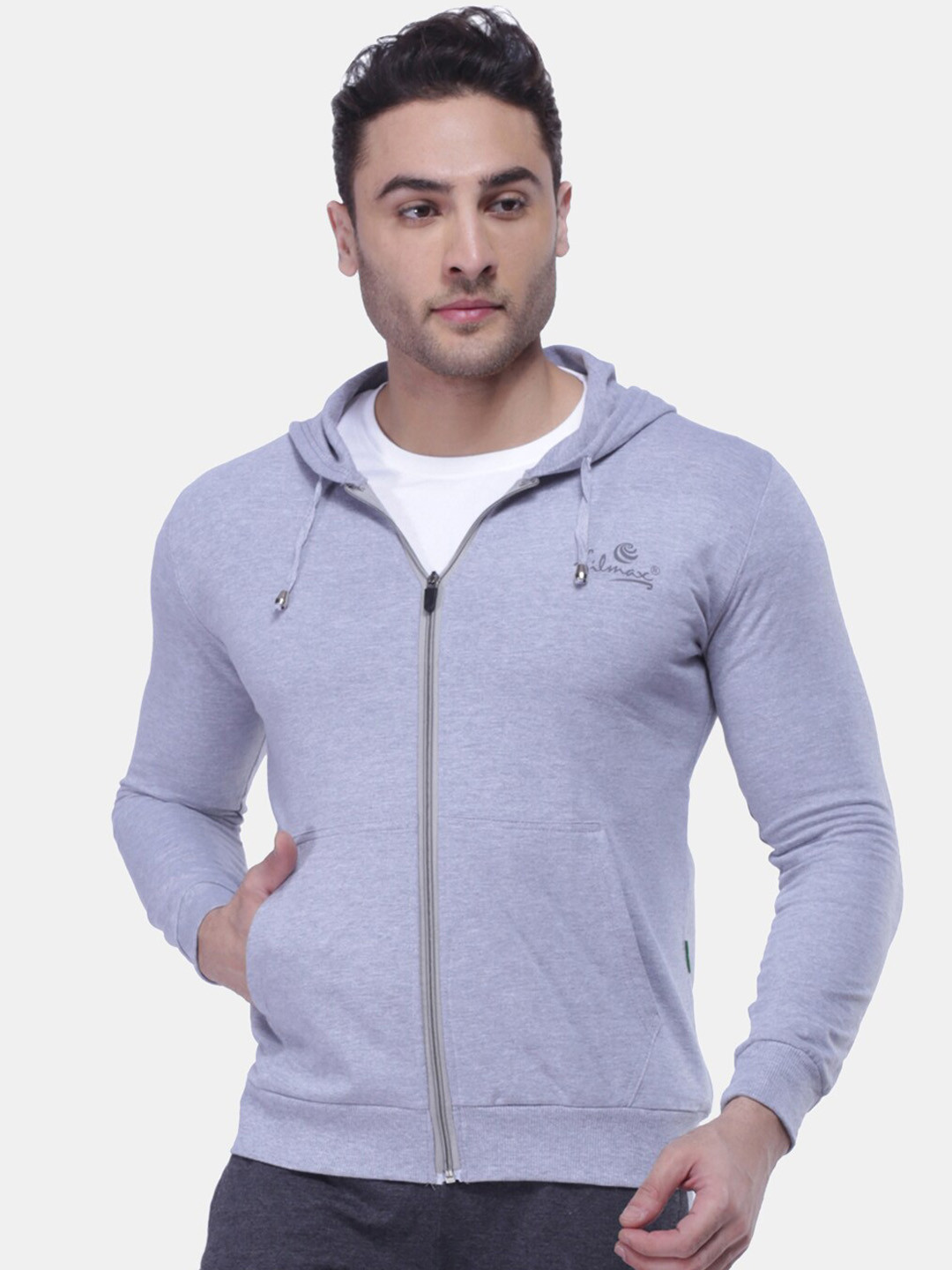

FILMAX ORIGINALS Pure Cotton Long Sleeves Hooded Sporty Jacket, Grey melange