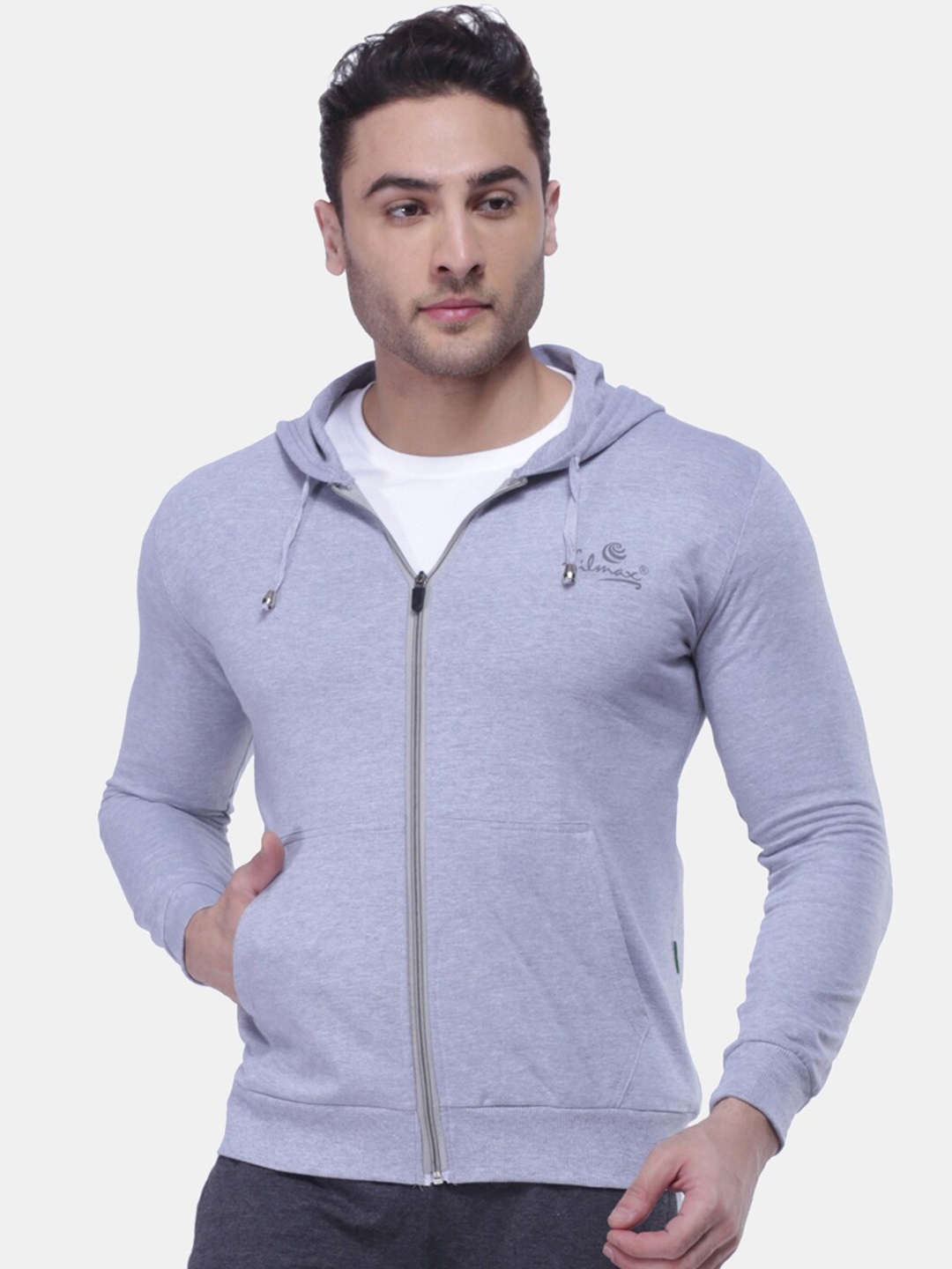 

FILMAX ORIGINALS Hooded Pure Cotton Bomber Jackets, Grey melange