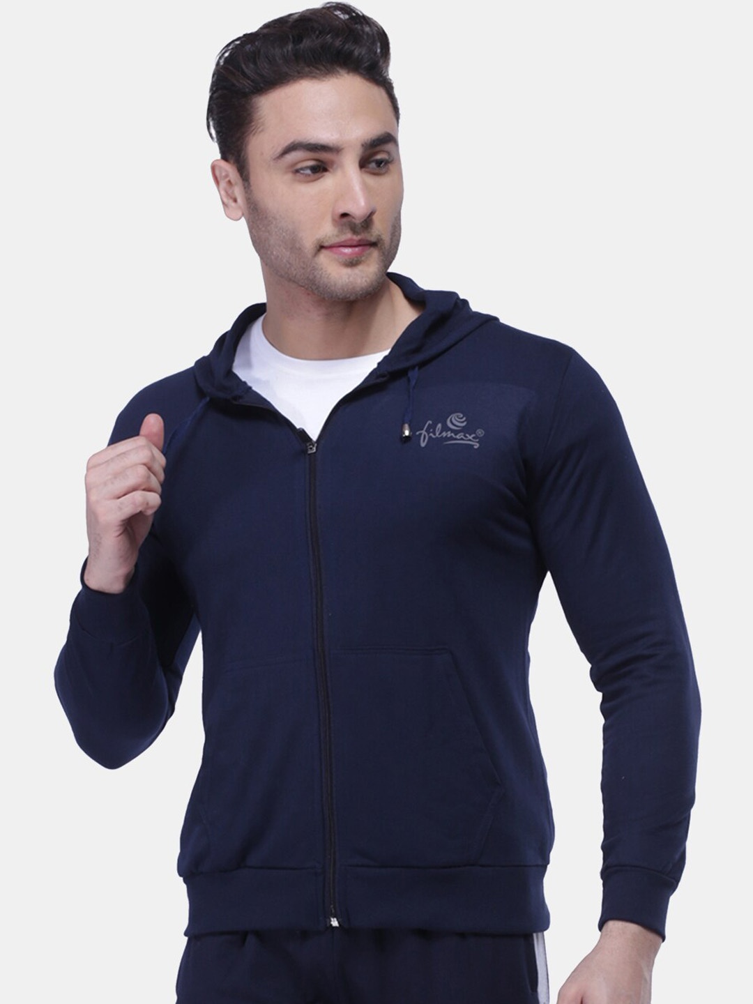

FILMAX ORIGINALS Hooded Pure Cotton Bomber Jackets, Navy blue