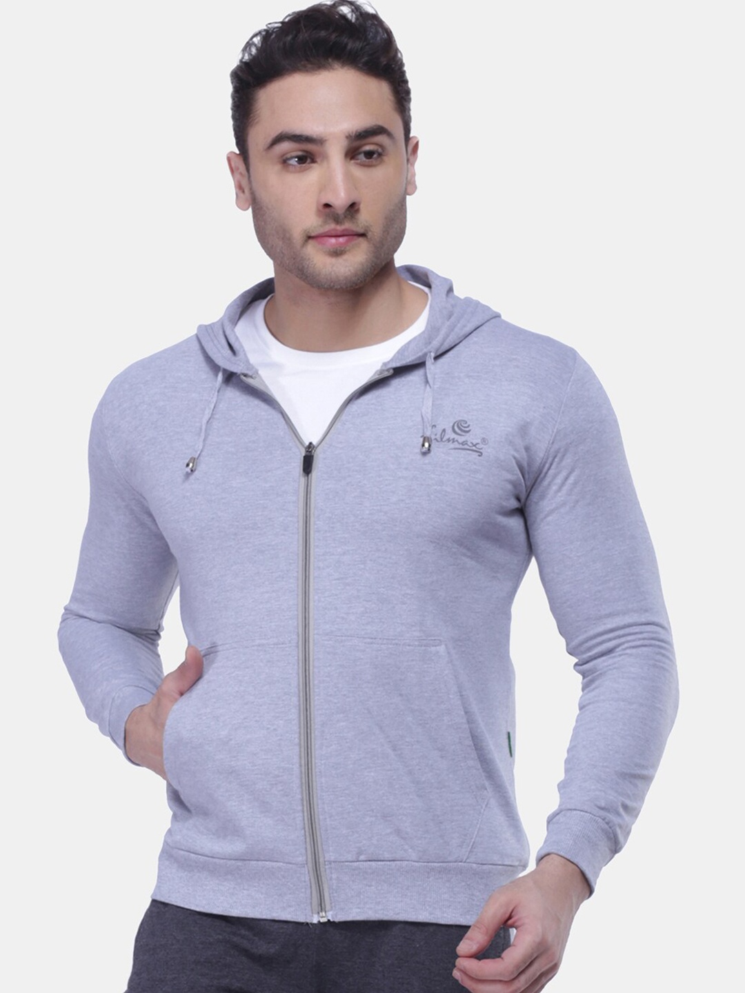 FILMAX ORIGINALS Men Hooded Pure Cotton Sporty Jacket, Grey melange