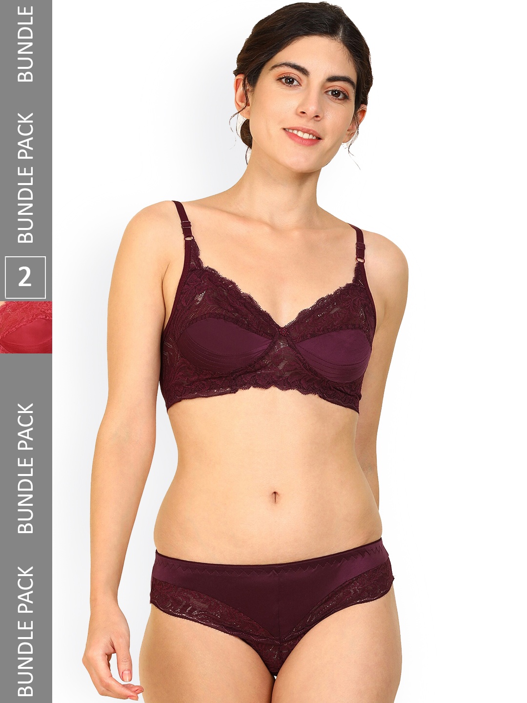 

AROUSY Pack Of 2 Self-Design Non-Padded Cotton Lingerie Set, Violet