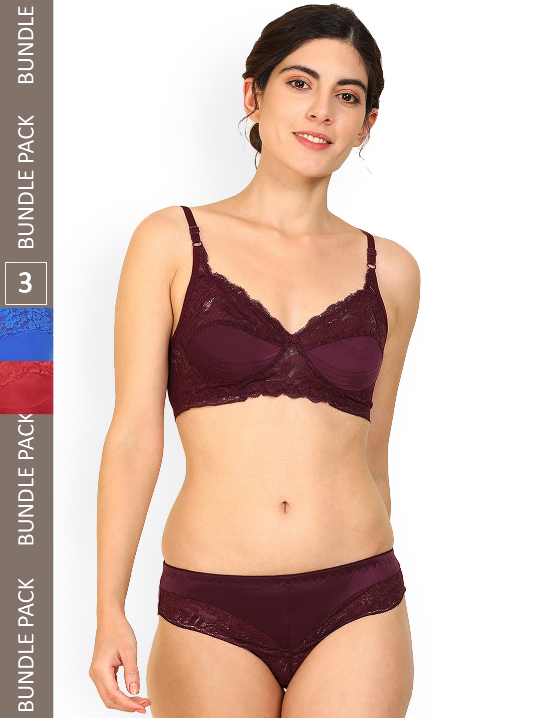 

AROUSY Women Pack Of 3 Self-Design Cotton Lingerie Set M_Stich_Maroon,Blue,Red_30, Burgundy
