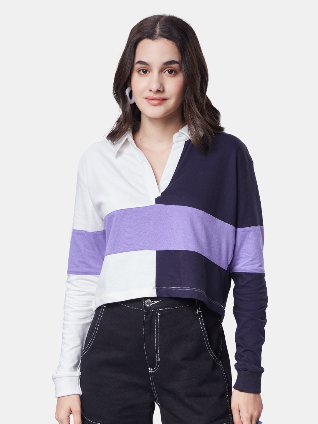 

The Souled Store Colourblocked Polo Collar Pure Cotton T-shirt, White