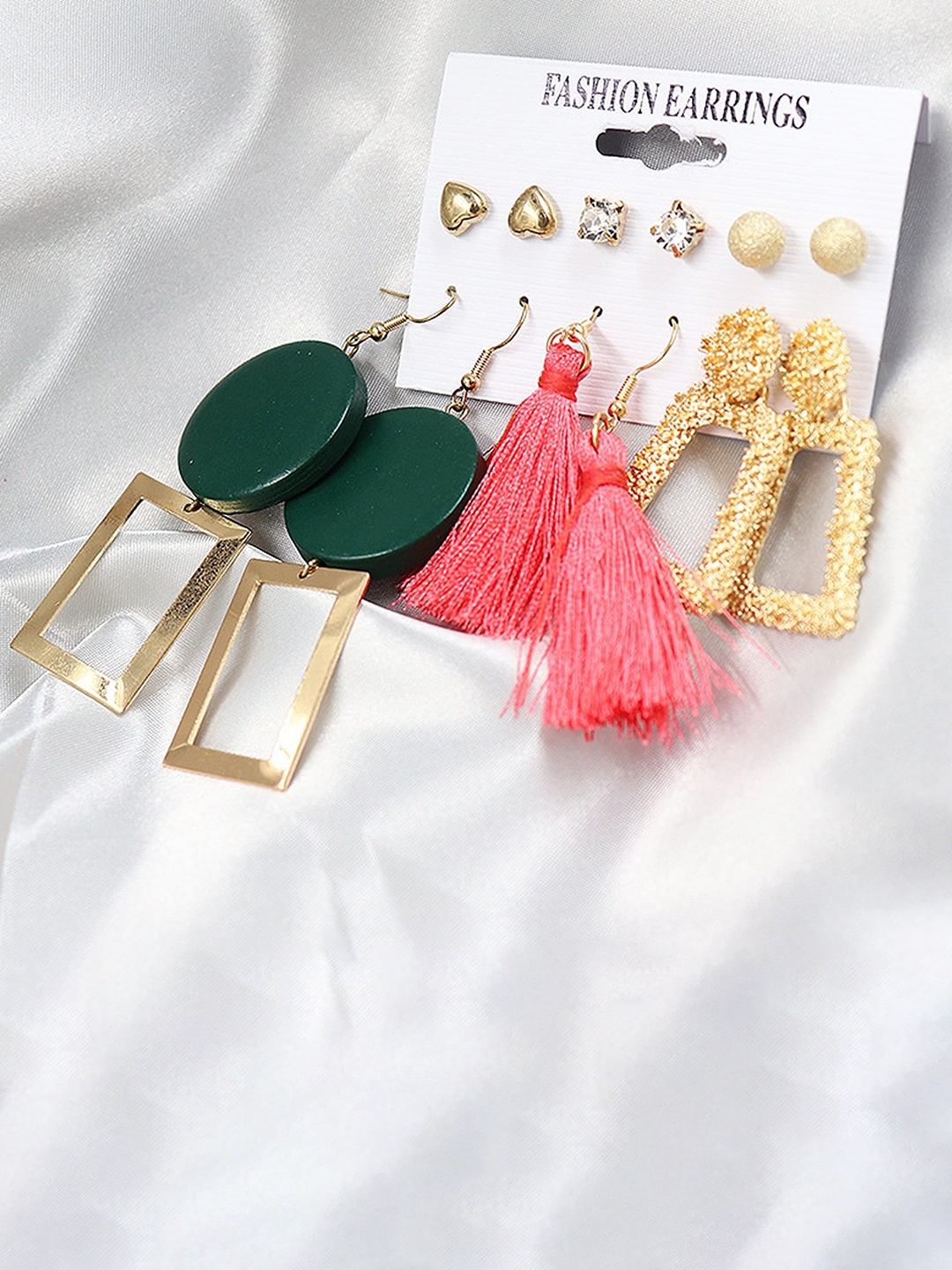 

Pinapes Pack of 12 Geometric Gold-Plated Drop Earrings, Red