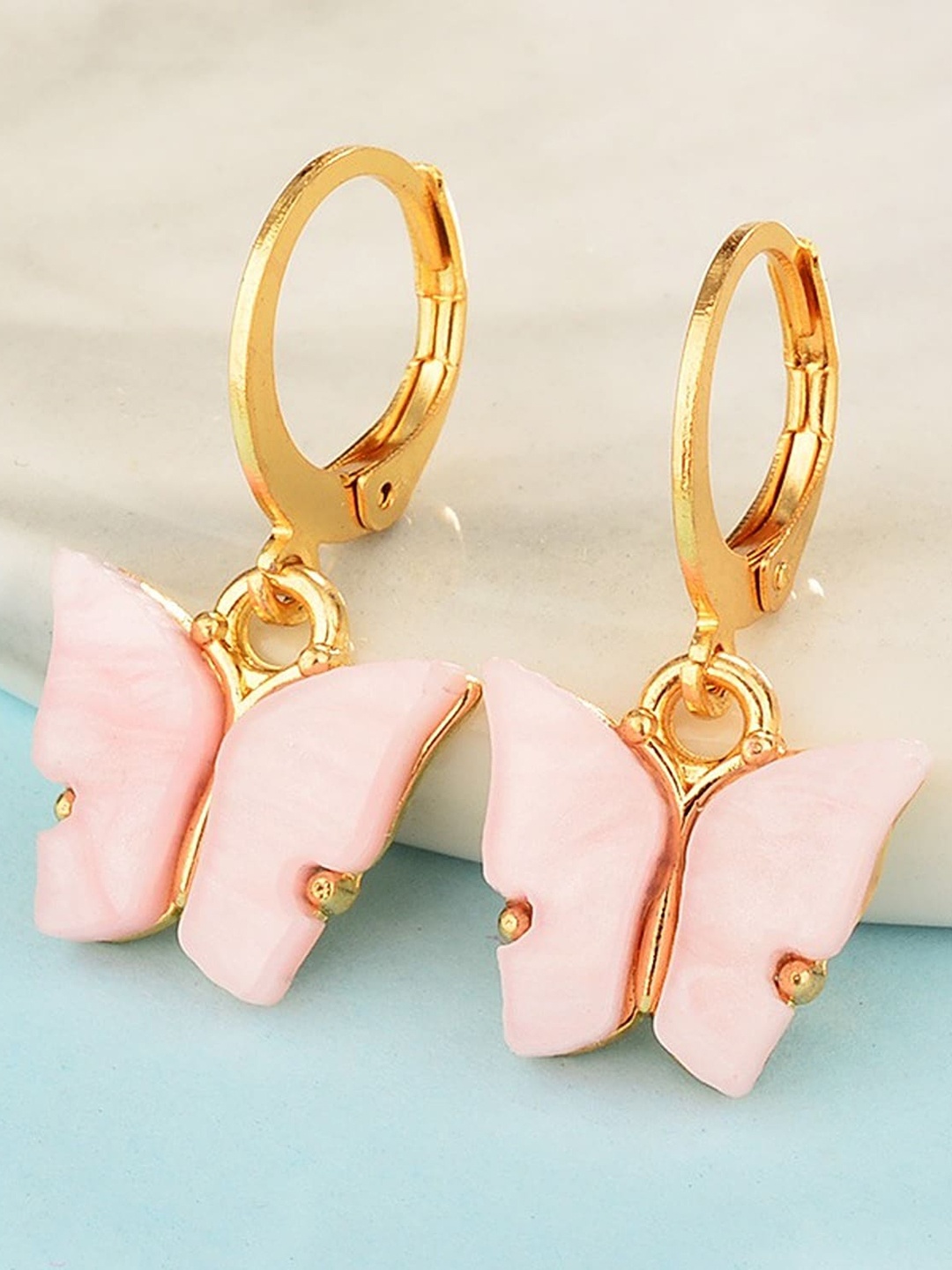 

Pinapes Set Of 2 Gold-Plated Geometric Drop Earrings, Pink