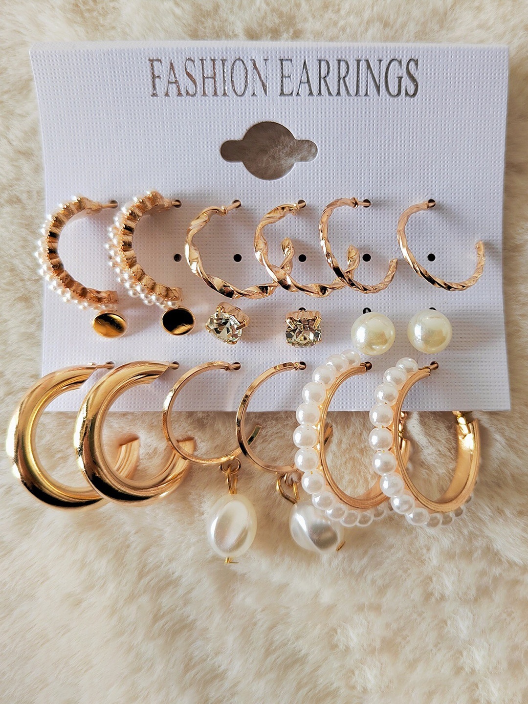 

Pinapes Set Of 12 Gold-Plated Circular Drop Earrings, White