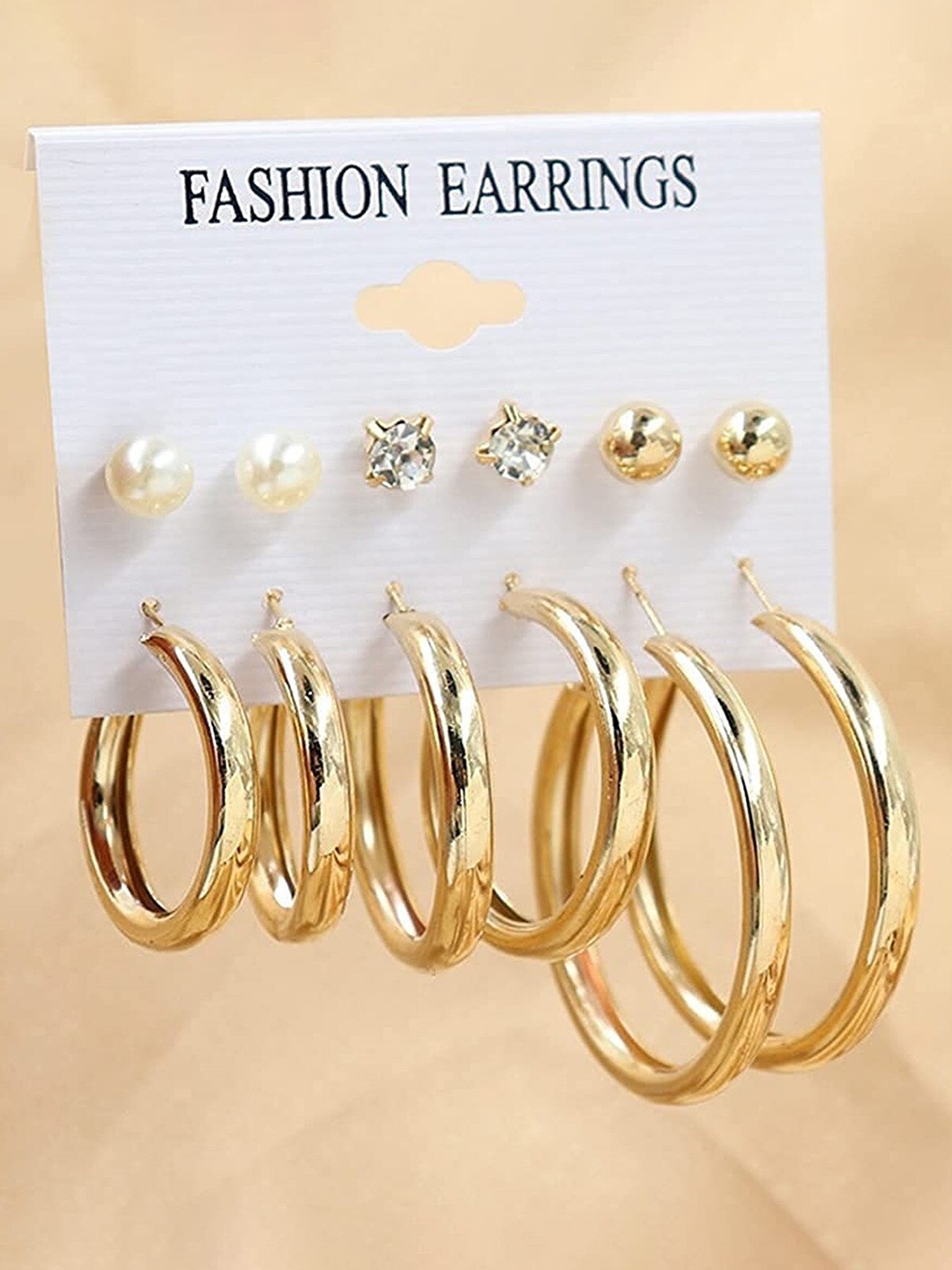 

Pinapes Set Of 12 Gold-Plated Circular Studs Earrings, White