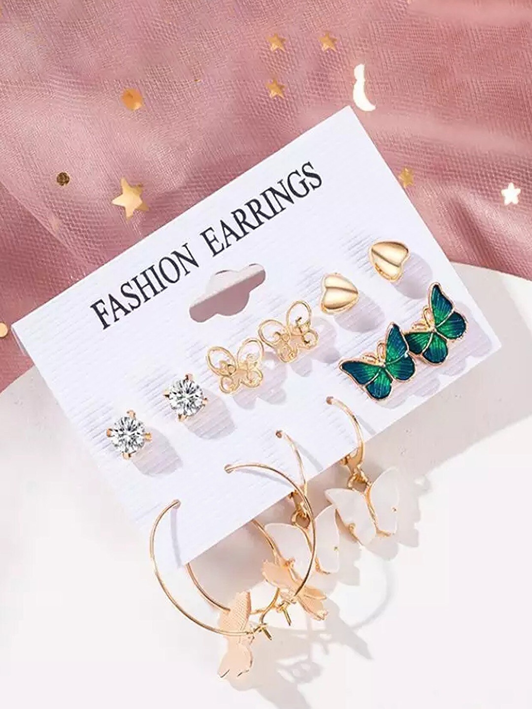 

Pinapes Set Of 12 Gold-Plated Circular Studs Earrings, White