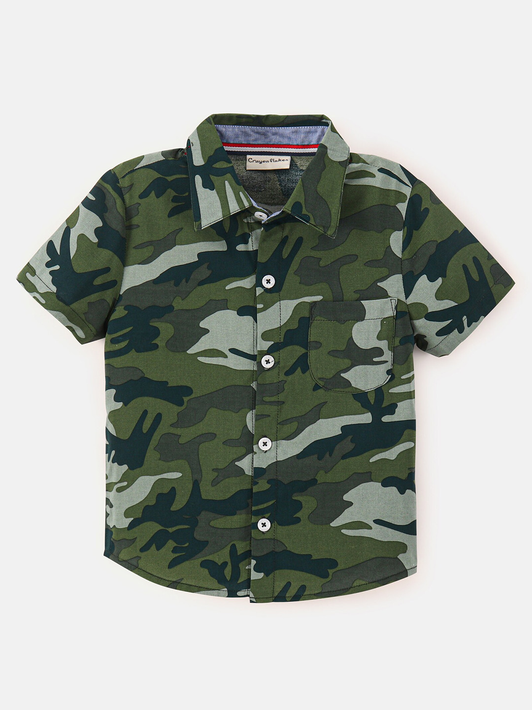

CrayonFlakes Boys Camouflage Printed Cotton Casual Shirt, Green