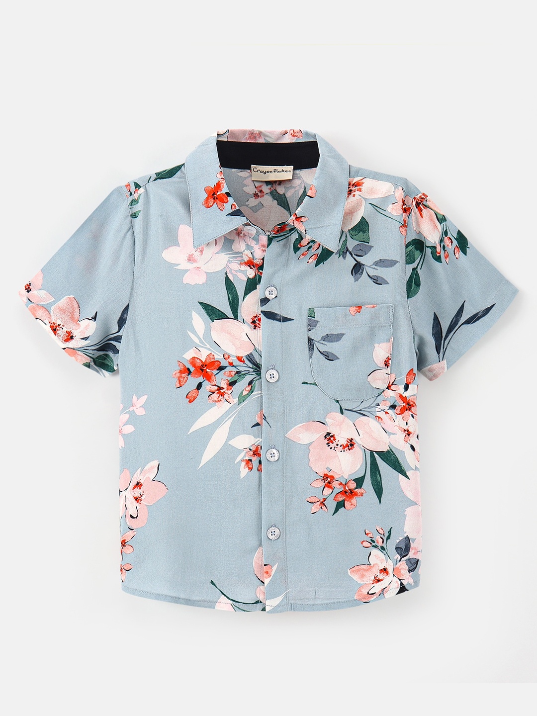 

CrayonFlakes Boys Floral Printed Cotton Casual Shirt, Grey