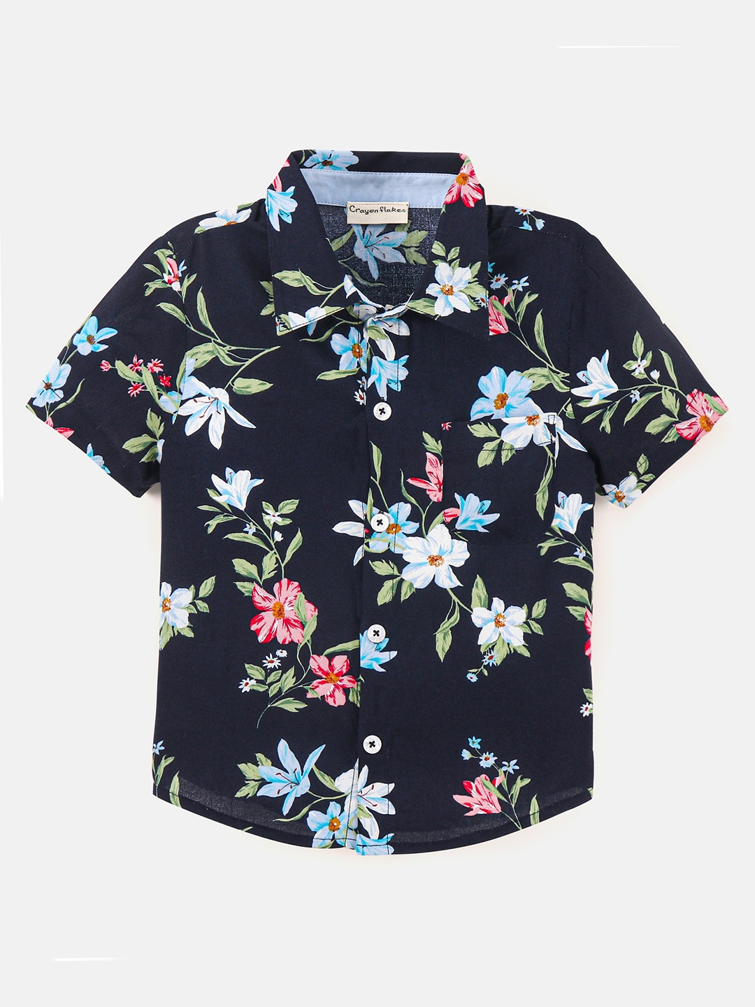 

CrayonFlakes Boys Floral Printed Casual Shirt, Navy blue