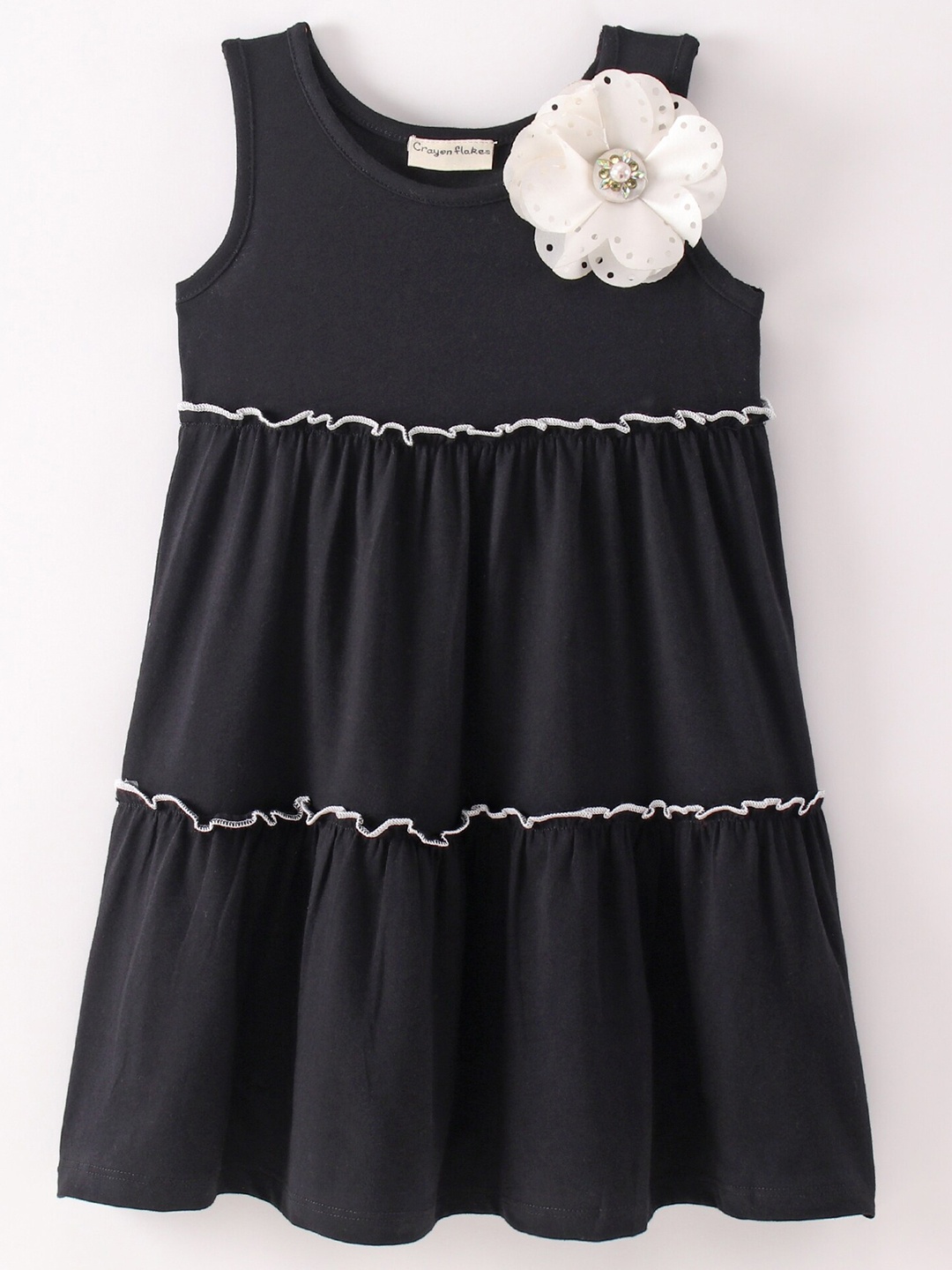 

CrayonFlakes Girls Sleeveless A-Line Cotton Dress, Black