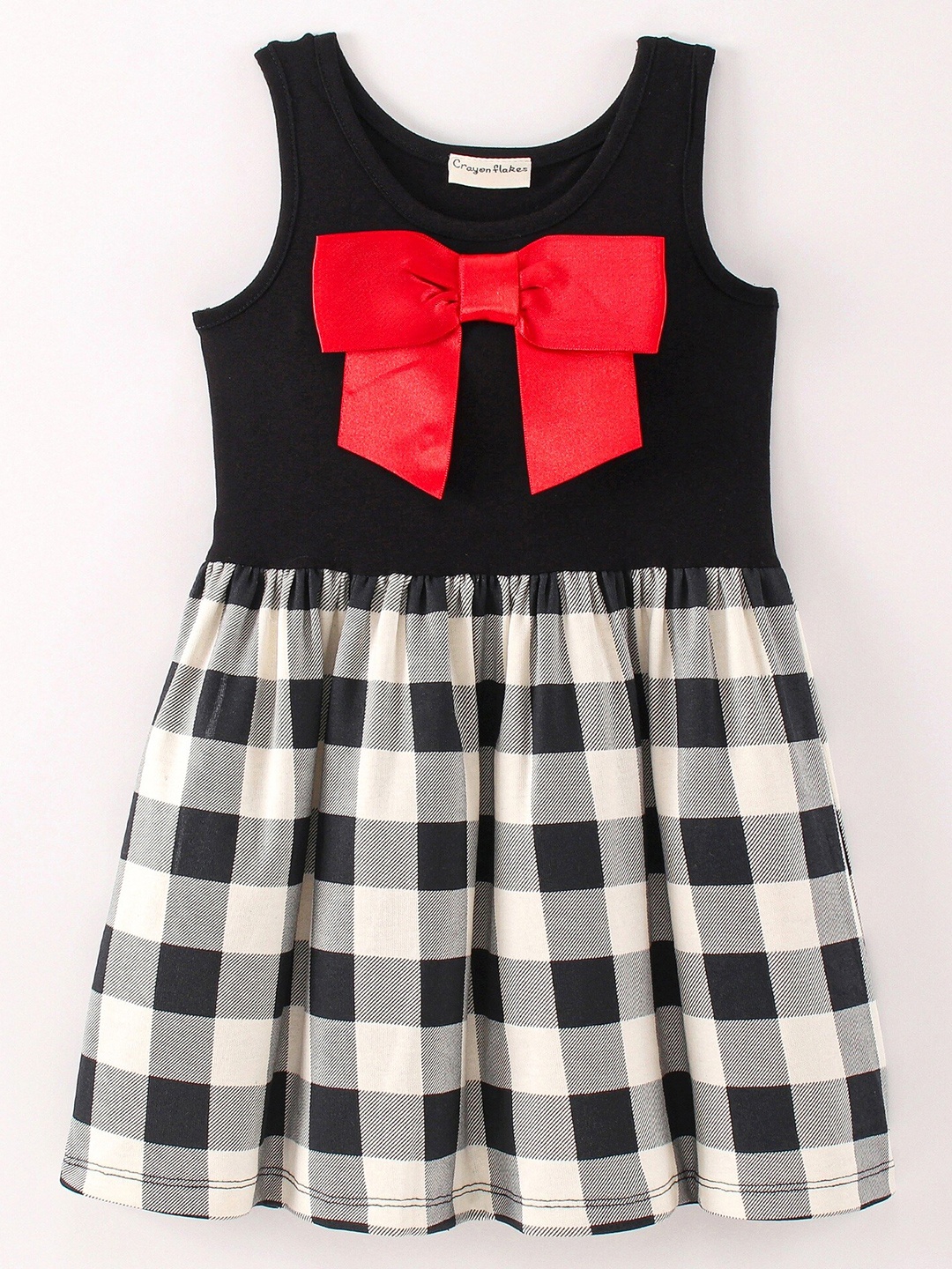 

CrayonFlakes Girls Checked Bow Detail Dress, Black