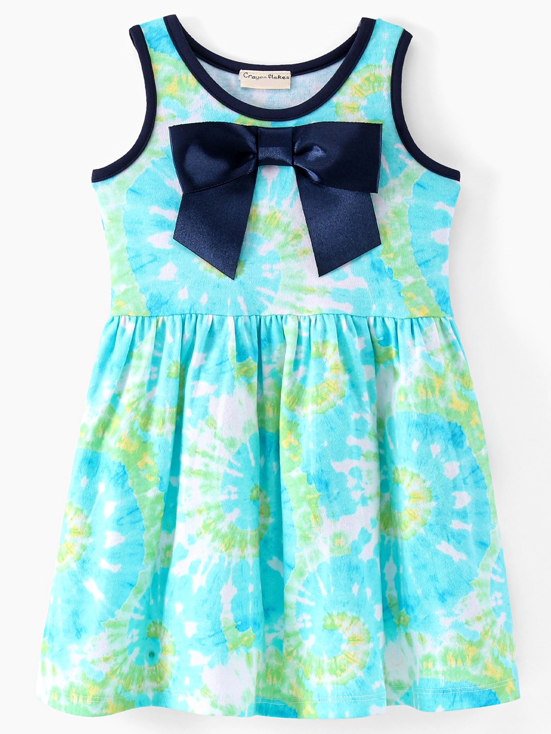 

CrayonFlakes Girls Round Neck Dyed Cotton A-Line Dress, Blue