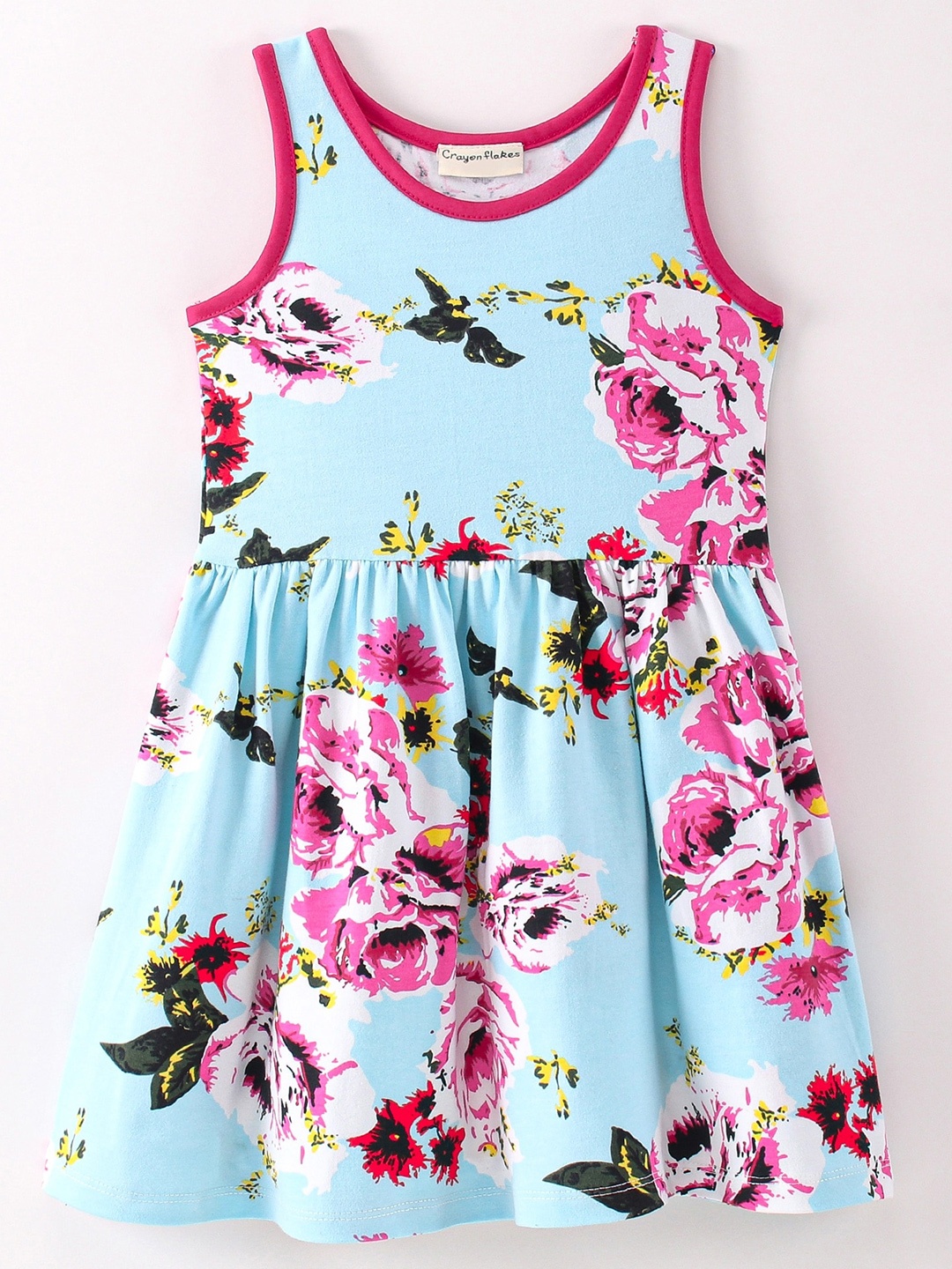 

CrayonFlakes Girls Floral Printed Dress, Blue