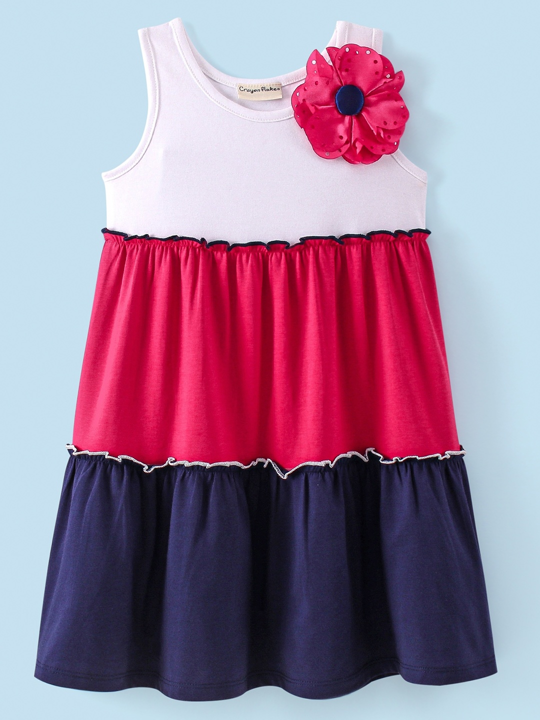 

CrayonFlakes Round Neck Tiered Cotton A-Line Dress, Magenta