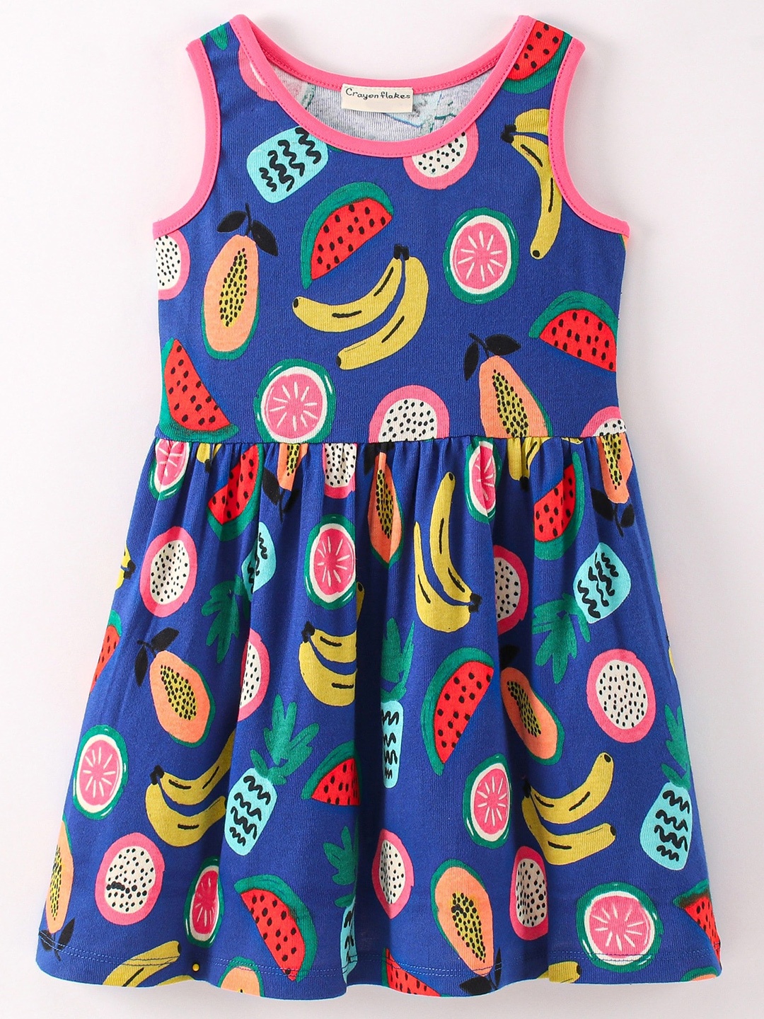 

CrayonFlakes Girls Graphic Printed Sleeveless A-Line Dress, Blue