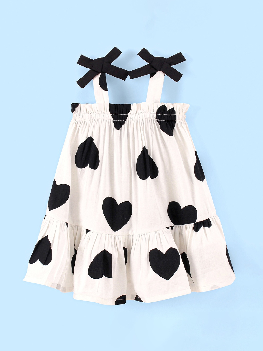 

CrayonFlakes Girls Shoulder Straps Conversational Printed Dress, Off white