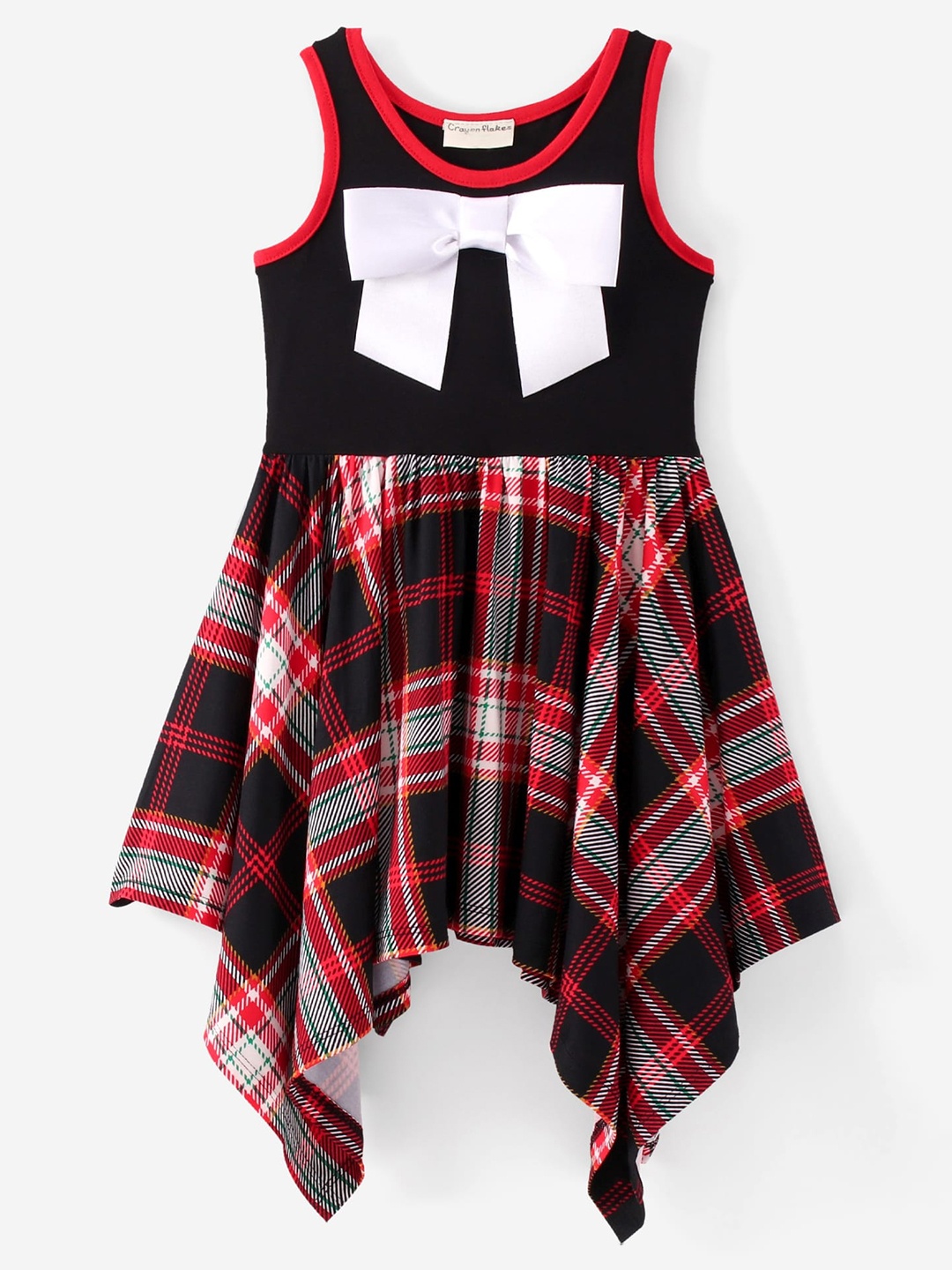 

CrayonFlakes Girls Checked Bow Detail Dress, Black