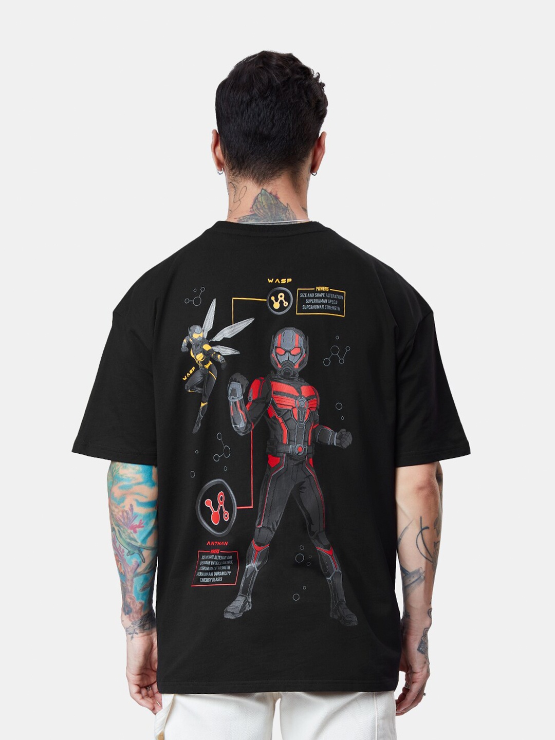 

The Souled Store Drop-Shoulder Sleeves Ant-Man Graphic Printed Oversized T-Shirt, Black