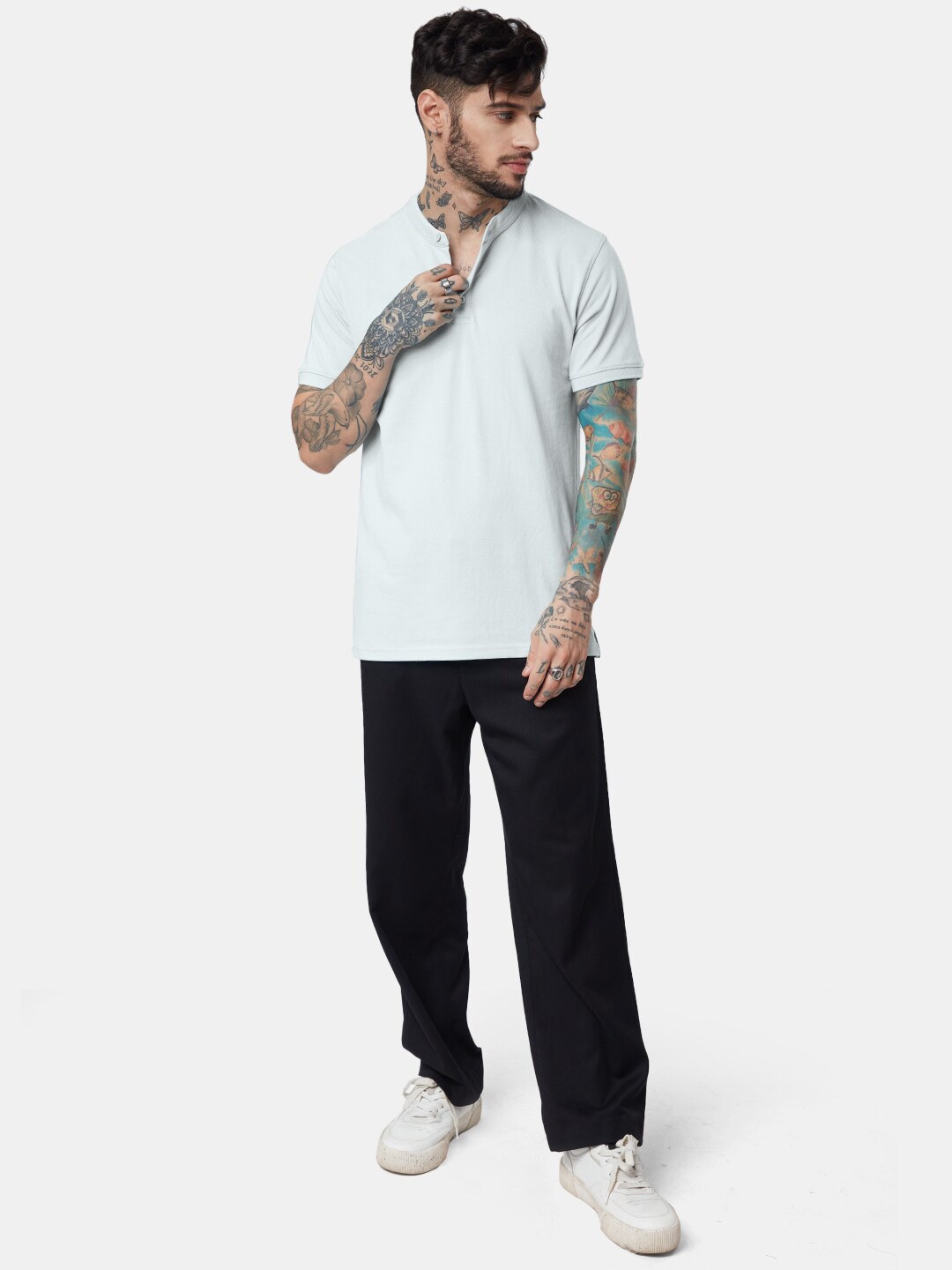 

The Souled Store Short Sleeves Button Closure Henley Neck T-shirt, White