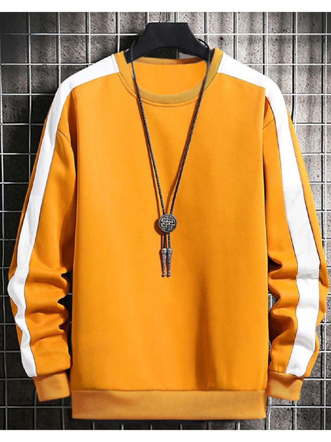 

CLAFOUTIS Men Long Sleeves Colourblocked Pullover Cotton T-shirt, Yellow