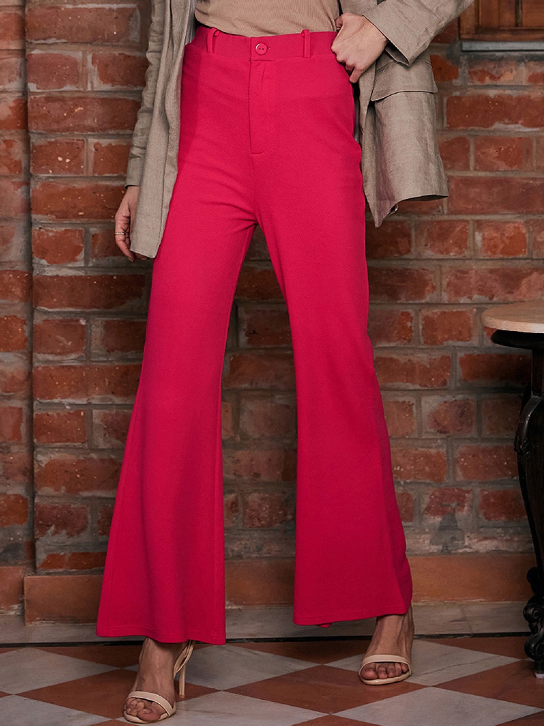 

SASSAFRAS Women Slim Fit High-Rise Parallel Trousers, Fuchsia