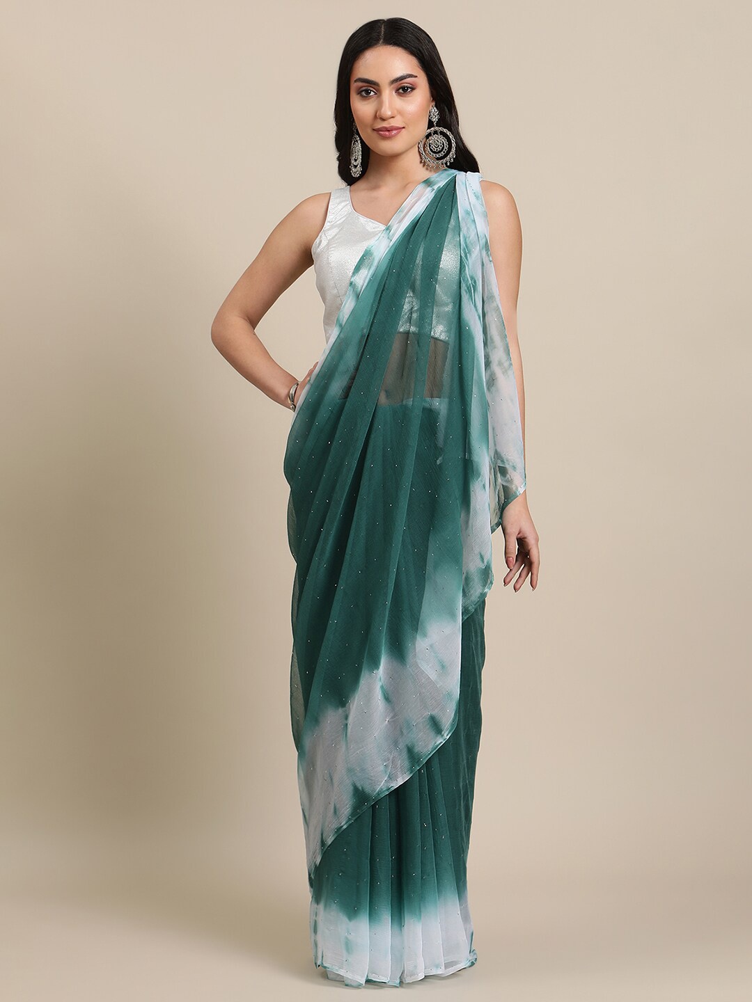 

La Vastraa Embellished Mukaish Pure Chiffon Saree, Green