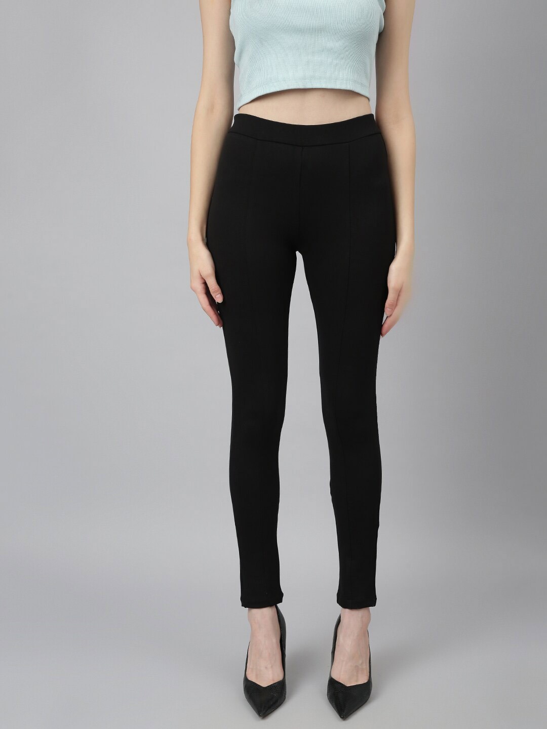 

DUDITI Women Skinny Fit Woven Jeggings, Black