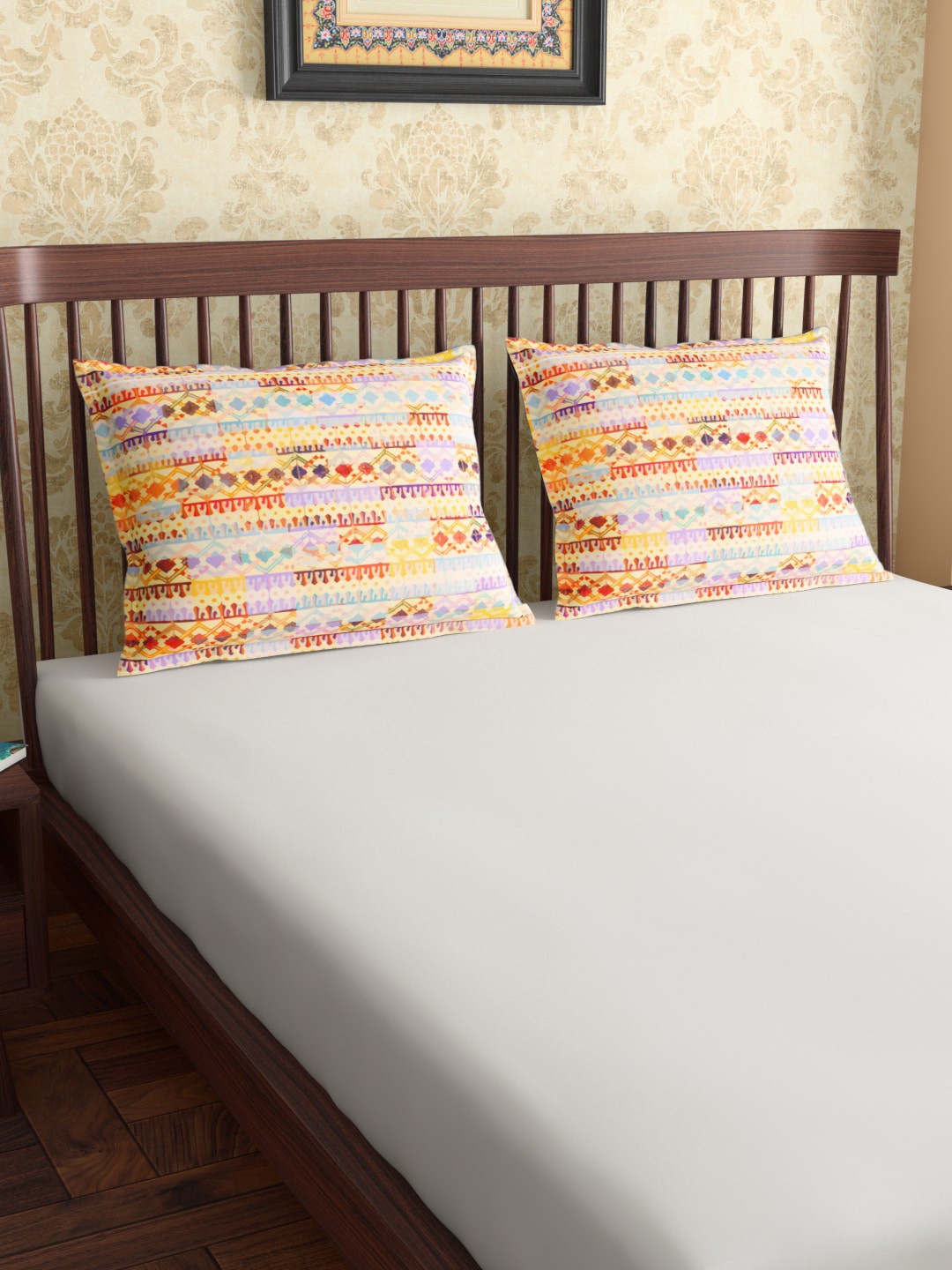 

PETAL HOME Jharokha Yellow & Purple 2 Pcs Abstract Printed Pure Cotton Pillow Covers