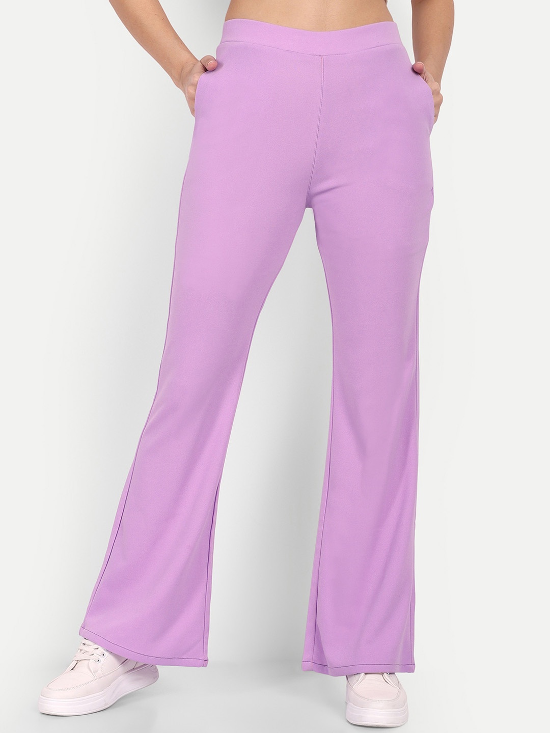 

BROADSTAR Women Relaxed Flared Bootcut High-Rise Easy Wash Trousers, Violet