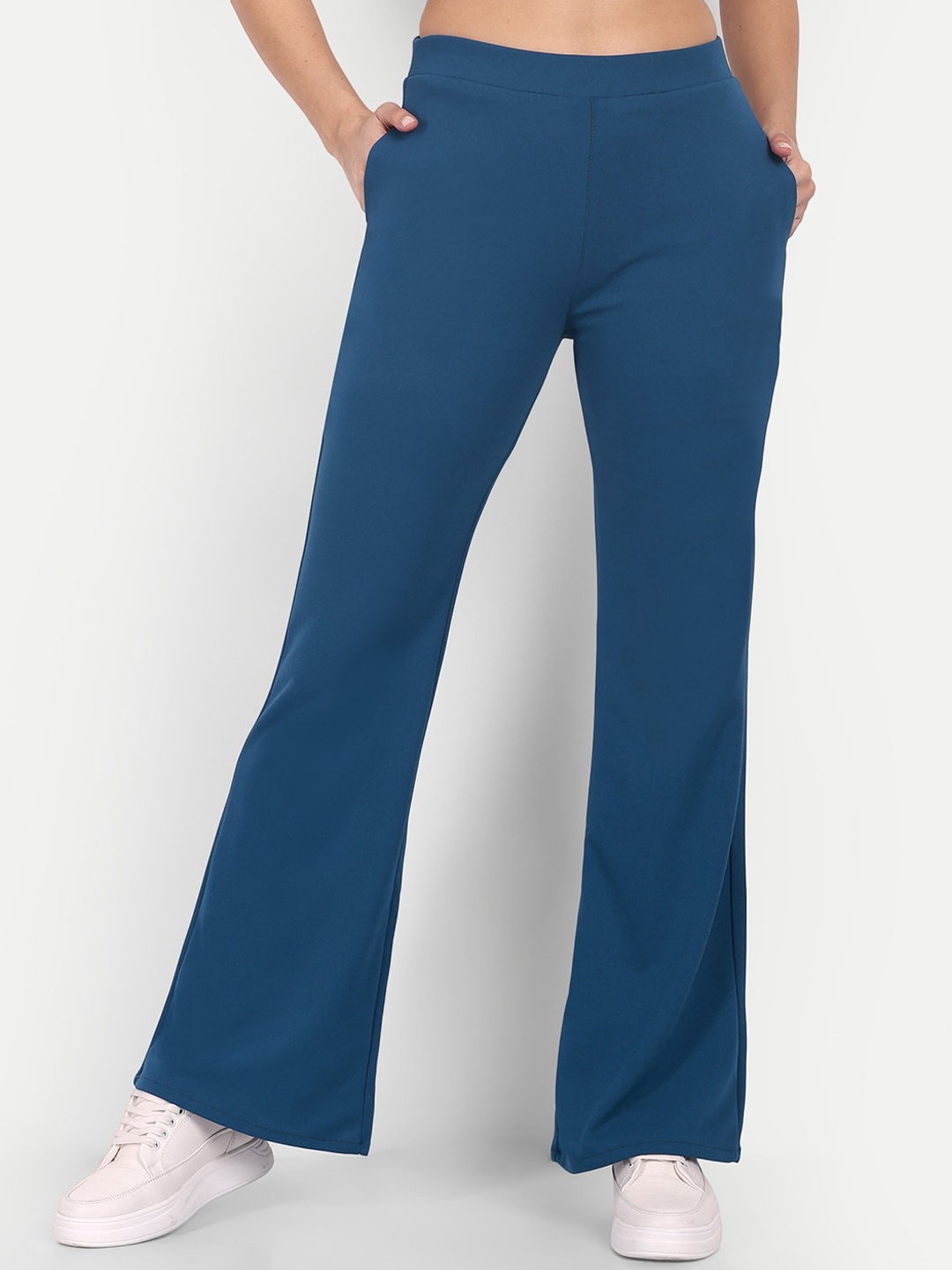 

Next One Women Relaxed Flared Bootcut High-Rise Easy Wash Trousers, Blue