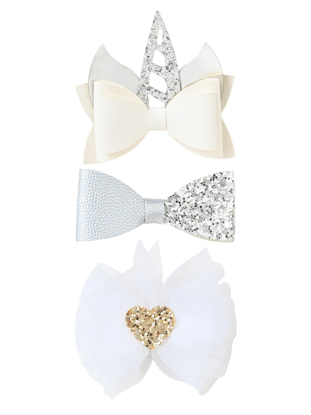 

Aye Candy Girls Set of 3 Unicorn Slider and Tulle Bow Alligator Hair Clip, White