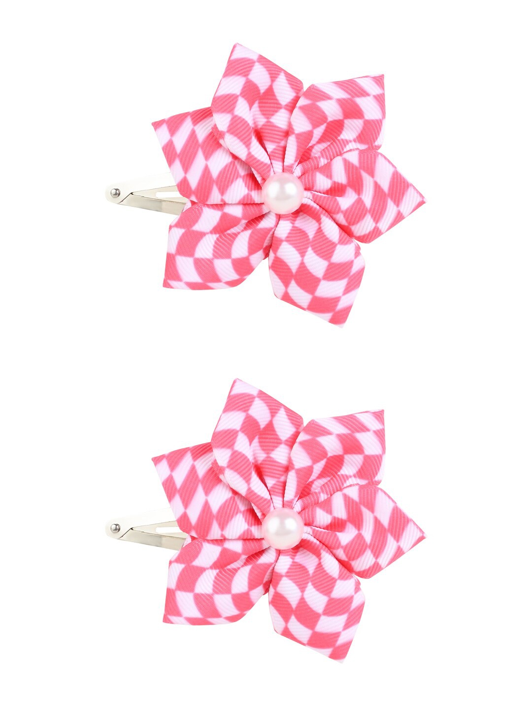 

Aye Candy Set Of 2 Squares Flower Beaded Tic Tac Hair Clips, Pink