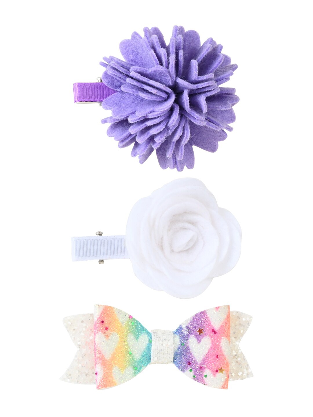 

Aye Candy Girls Set Of 3 Rose Flower & Slider Bow Alligator Hair Clips, Purple