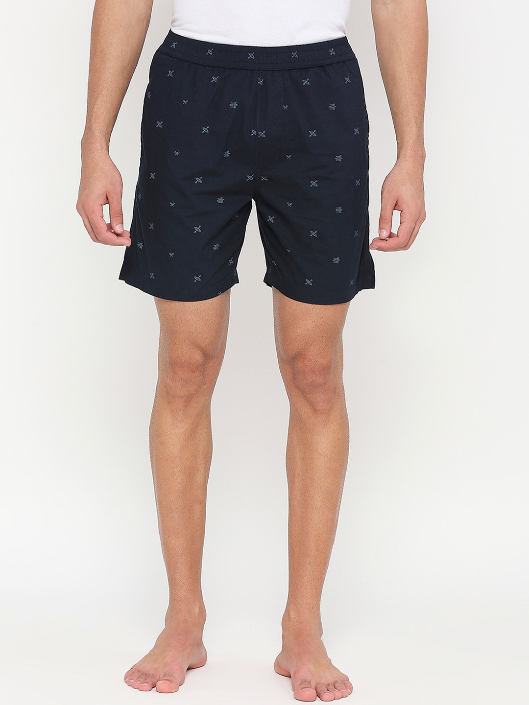 

beevee Men Printed Elasticated Waist Pure Cotton Boxer, Navy blue