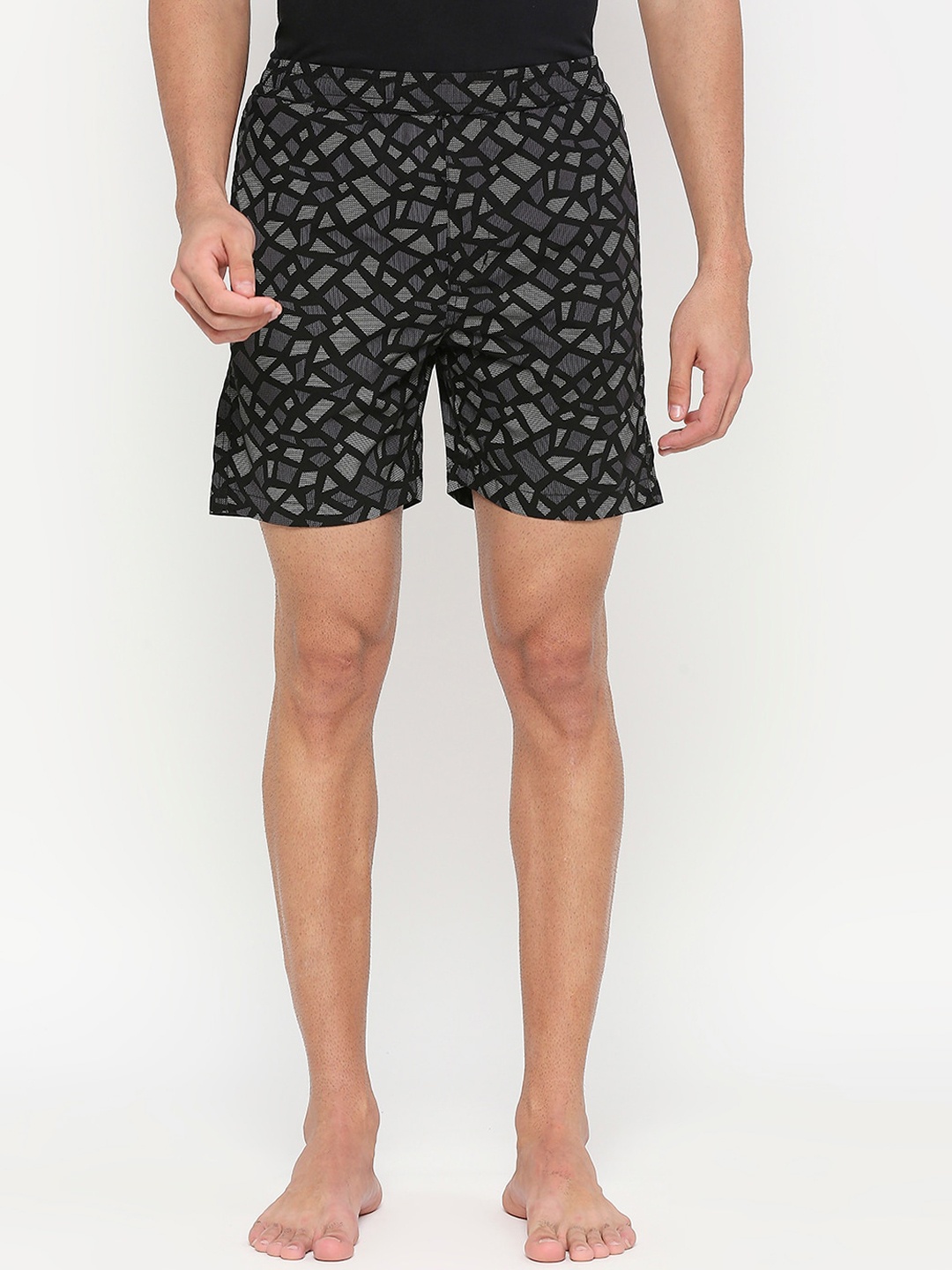 

beevee Men Printed Elasticated Waist Pure Cotton Boxer, Black