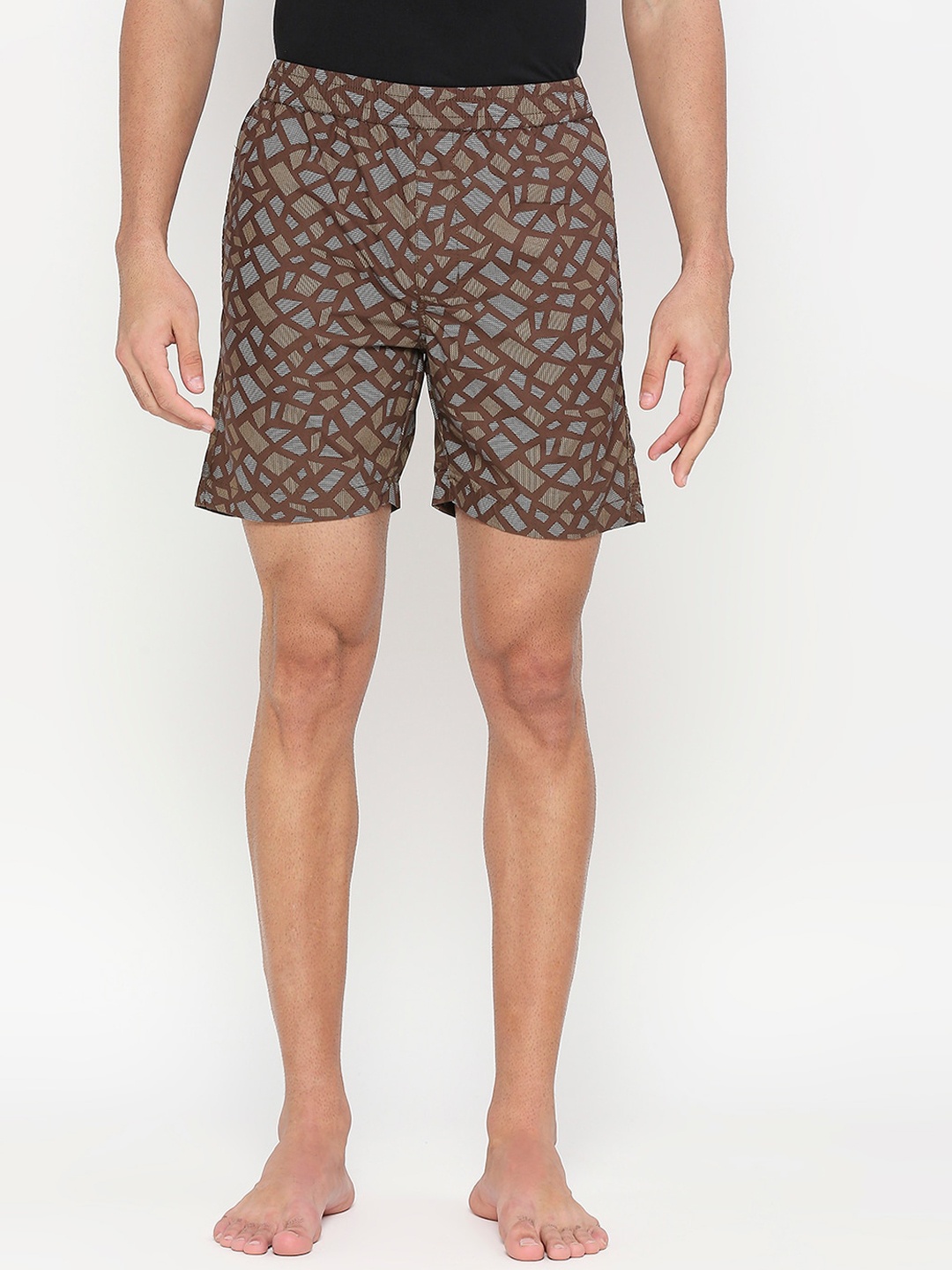 

beevee Men Printed Elasticated Waist Pure Cotton Boxer, Brown