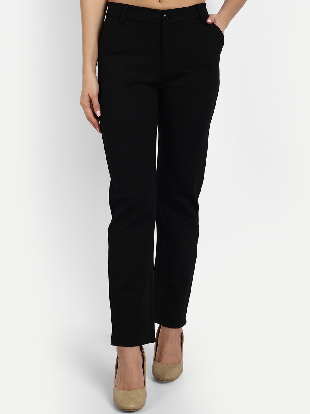 

Next One Women Smart Slim Fit High-Rise Easy Wash Trousers, Black