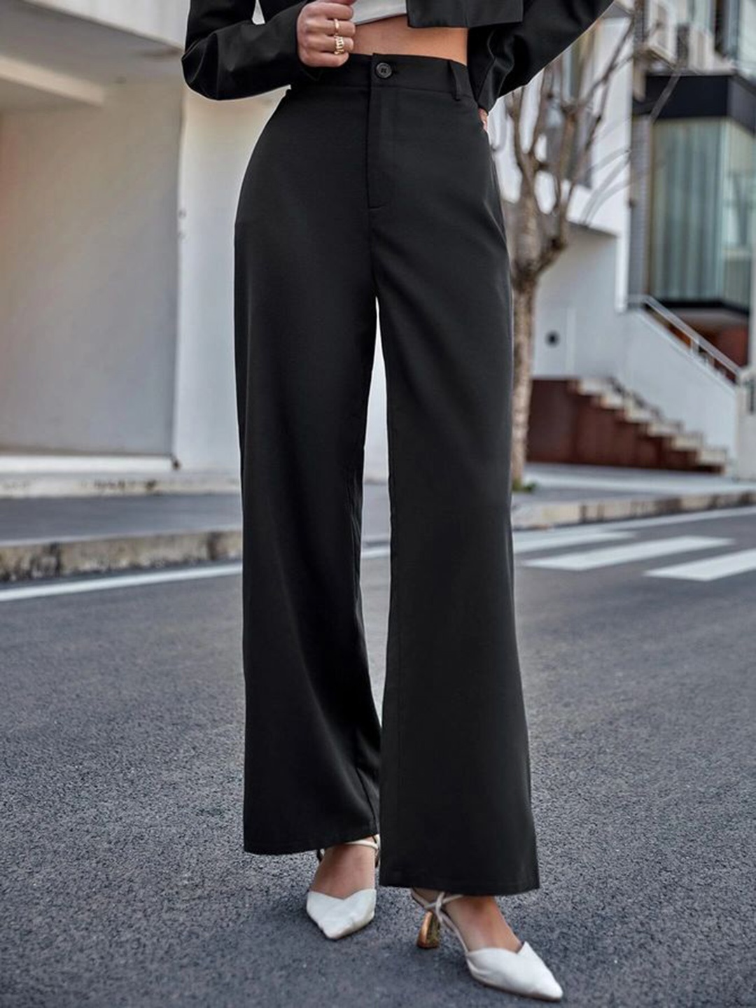 

Next One Women Smart Flared Bootcut High-Rise Easy Wash Trousers, Black